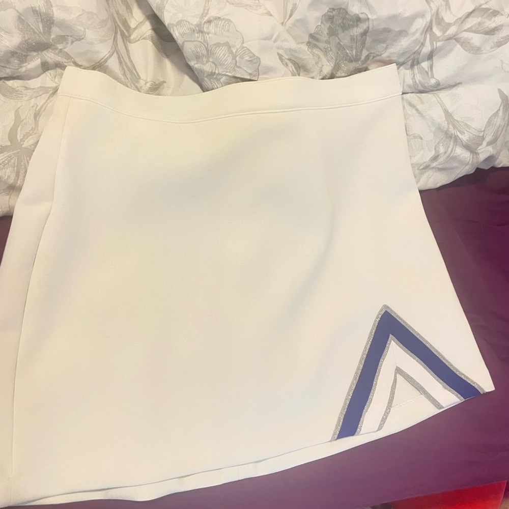 Elegant White Skirt with Blue Accents
